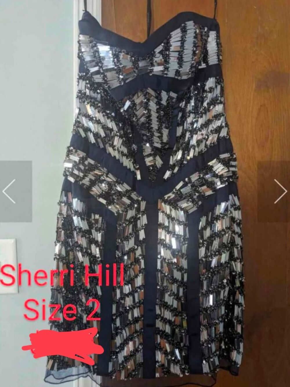Sherri Hill Size 2 Navy Blue Strapless Bodycon Beaded Cocktail Dress - Worn Once